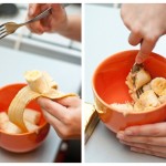 Cu ajutorul unei furculiţe, facem un pireu din cele două banane